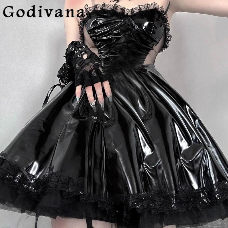 Pure Succubus Cosplay Women's Dress Halloween Uniform Sexy Patent Leather Dress Female Christmas Carnival Short Dress
