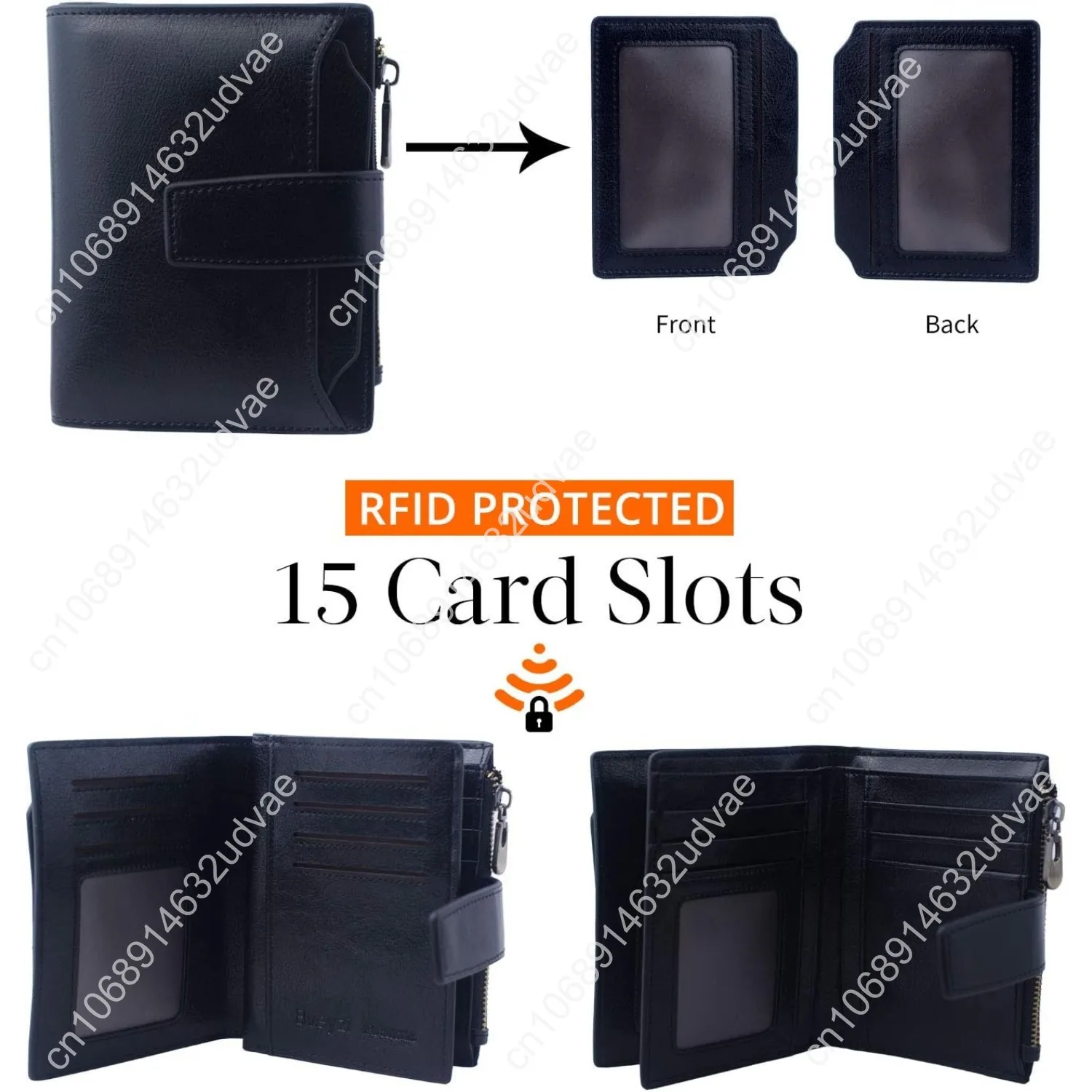 Bveyzi Women's Small Leather RFID Blocking Bifold Zipper Pocket Wallet Ladies Credit Card Slots Purse with id Window