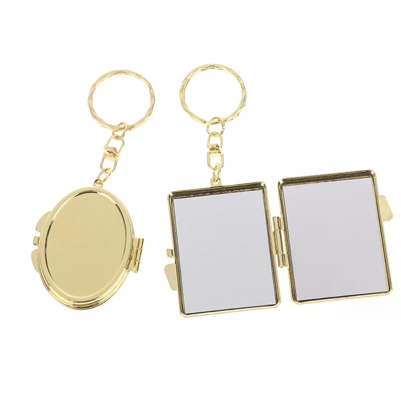 Mini miroir pliant porte-clés rond coeur ovale forme carrée Double face miroir cosmétique en métal pliant porte-clés miroir de maquillage