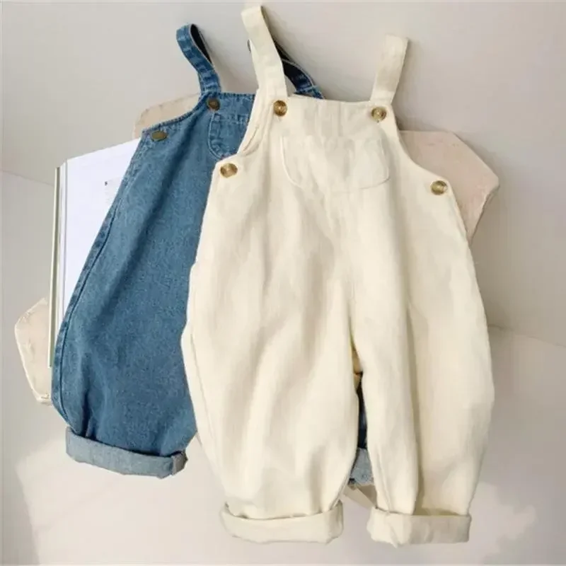 New Autumn Children Denim Jumpsuit Toddler Kid Boy Girl Pocket Loose Suspender Long Pant Jeans Fashion Overalls Clothes 1-7Years