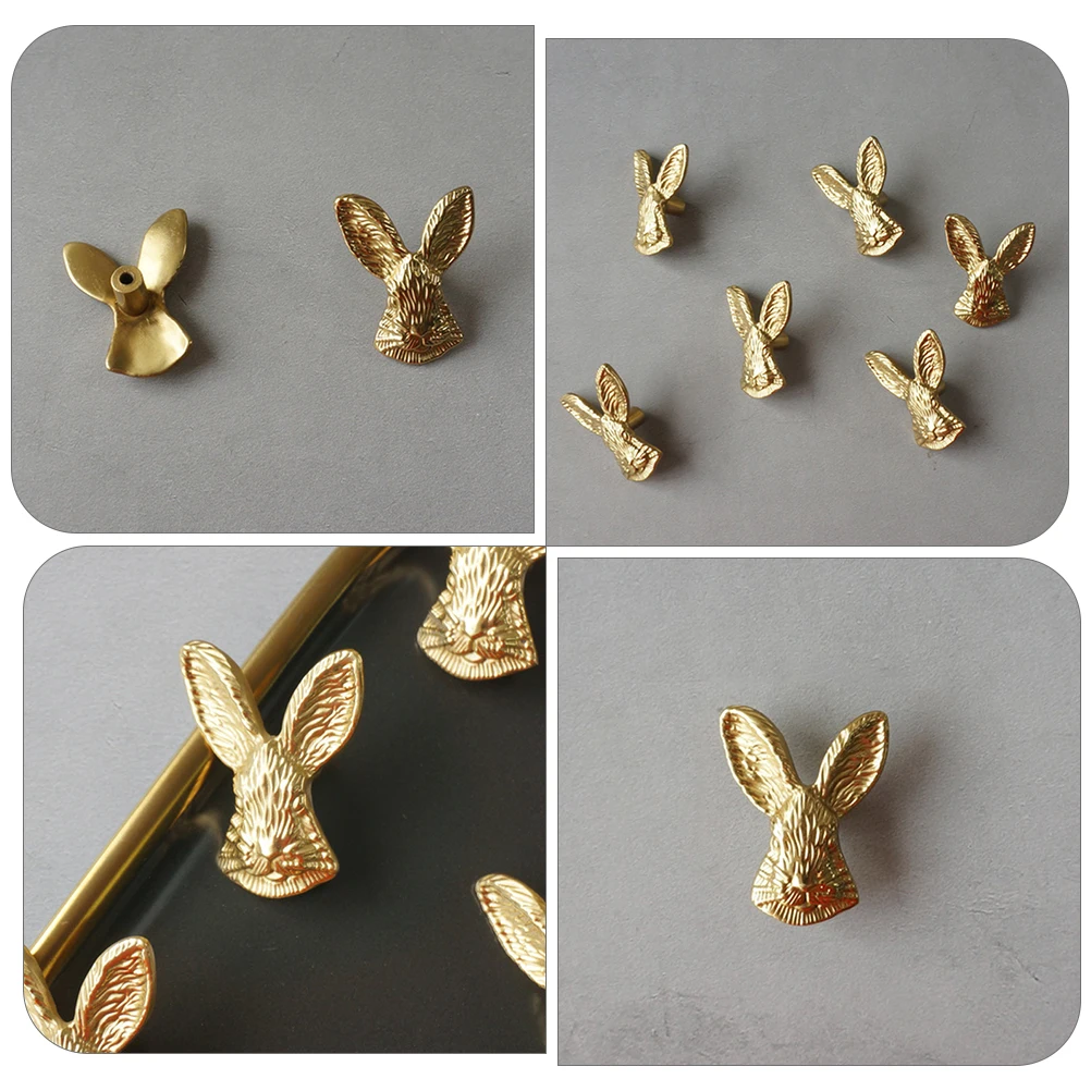 

Rabbit Head Cabinet Knob Small Brass H Retro Door Pull Golden Hardware Cupboard Drawer Knobs Single Hole Install Bedroom