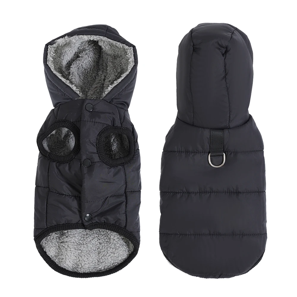 Winter-Kapuzenmantel für Hunde und Katzen, Dickes Fleece, Winddichte Welpenjacke mit D-Ring, Einfarbiges Outfit für Chihuahua und Schnauzer – Detail 10