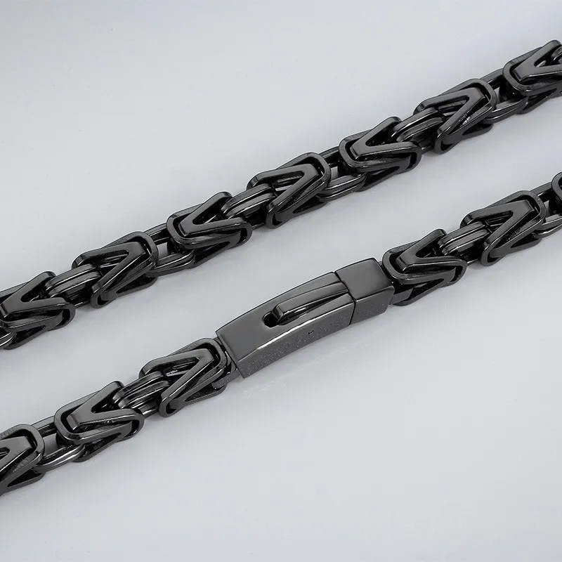 Vintage 8MM Rainbow Byzantine Lock Chain Men\'s Necklace Hip Hop Stainless Steel Polished Emperor Chain Charm Male Jewellery