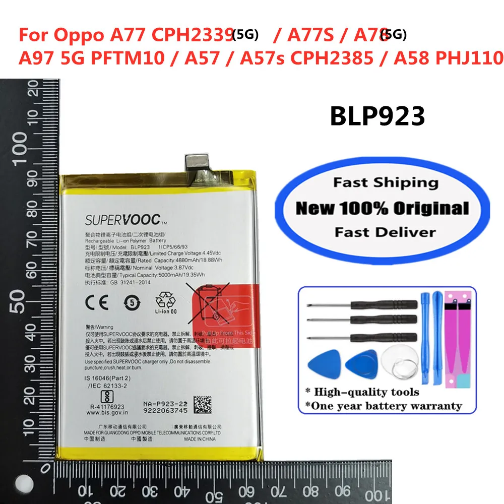 5000mAh BLP923 Original Battery For Oppo A78 A97 5G PFTM10 A77 5G CPH2339 A77S A57 / A57s CPH2385 A58 PHJ110 Phone Batteries