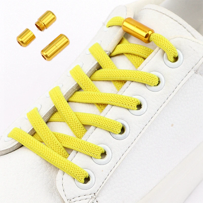 1 Pair Elastic Shoelaces Without Ties For Sneakers Flat Shoe Laces Round Colorful Metal Lock Children And Adults Lazy Shoes Lace