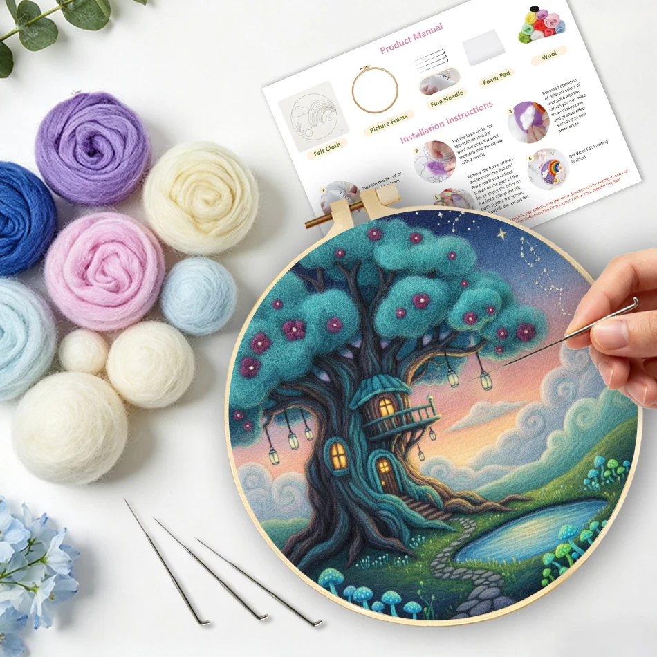 CHENISTORY Wool Felt Painting Needlework felt 20X20cm Embroidery Frame Handicraft Felt Wool Burlap Set Crafts Home Decoration