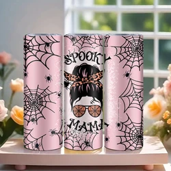 20OZ SPOOKY MAMA Tumbler Horror Spider/Cobweb 3D Pattern Sublimation Stainless Steel Slim Cup With Straw&Lid Halloween Gifts