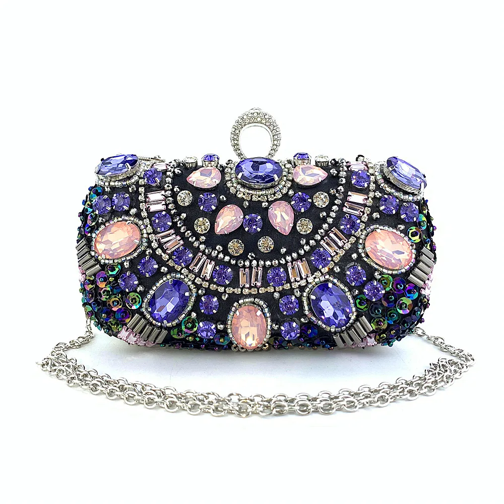 Bolso de noche con diamantes de imitación para mujer, Cartera de mano de Metal de cristal, bolso de mano para fiesta de boda y graduación, bolso de hombro