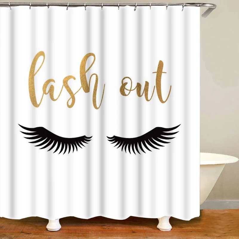 Girly Rose Gold Eyelash Makeup Shower Curtain Bath Curtain Set Spark Rose Drip Bathroom Curtain Eye Lash Beauty Salon Home Decor