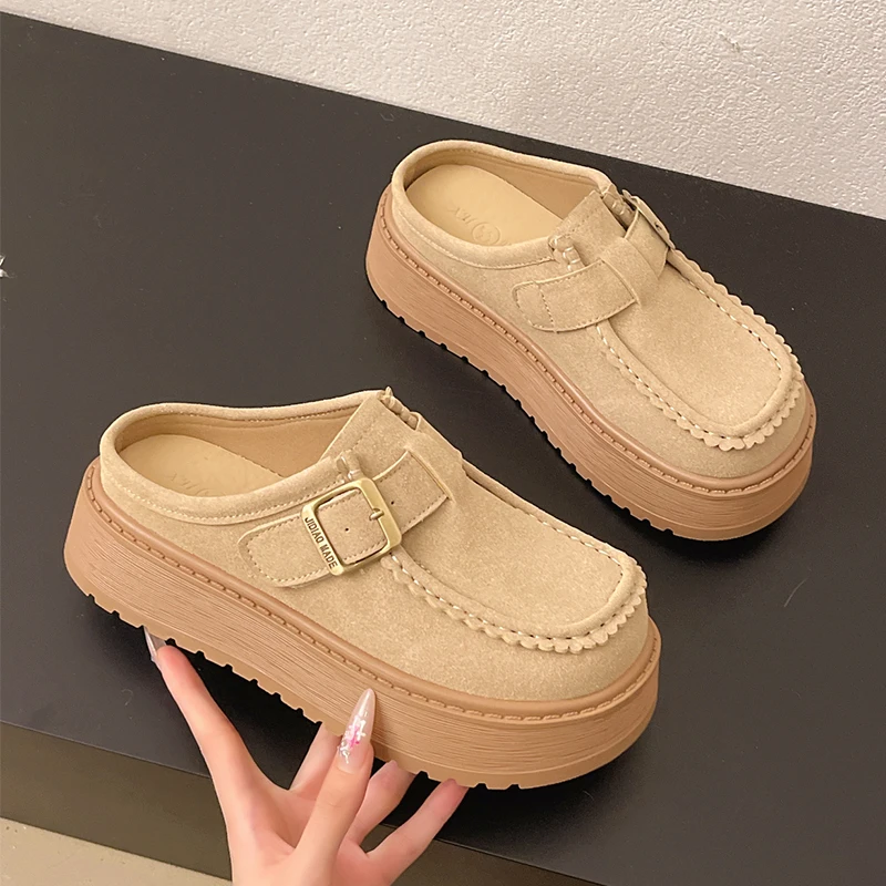 

Women's Shoes New Baotou Half Slippers High Quality Suede Casual Slippers Fashion Mules Slippers Platform Slipper Zapatos Mujer