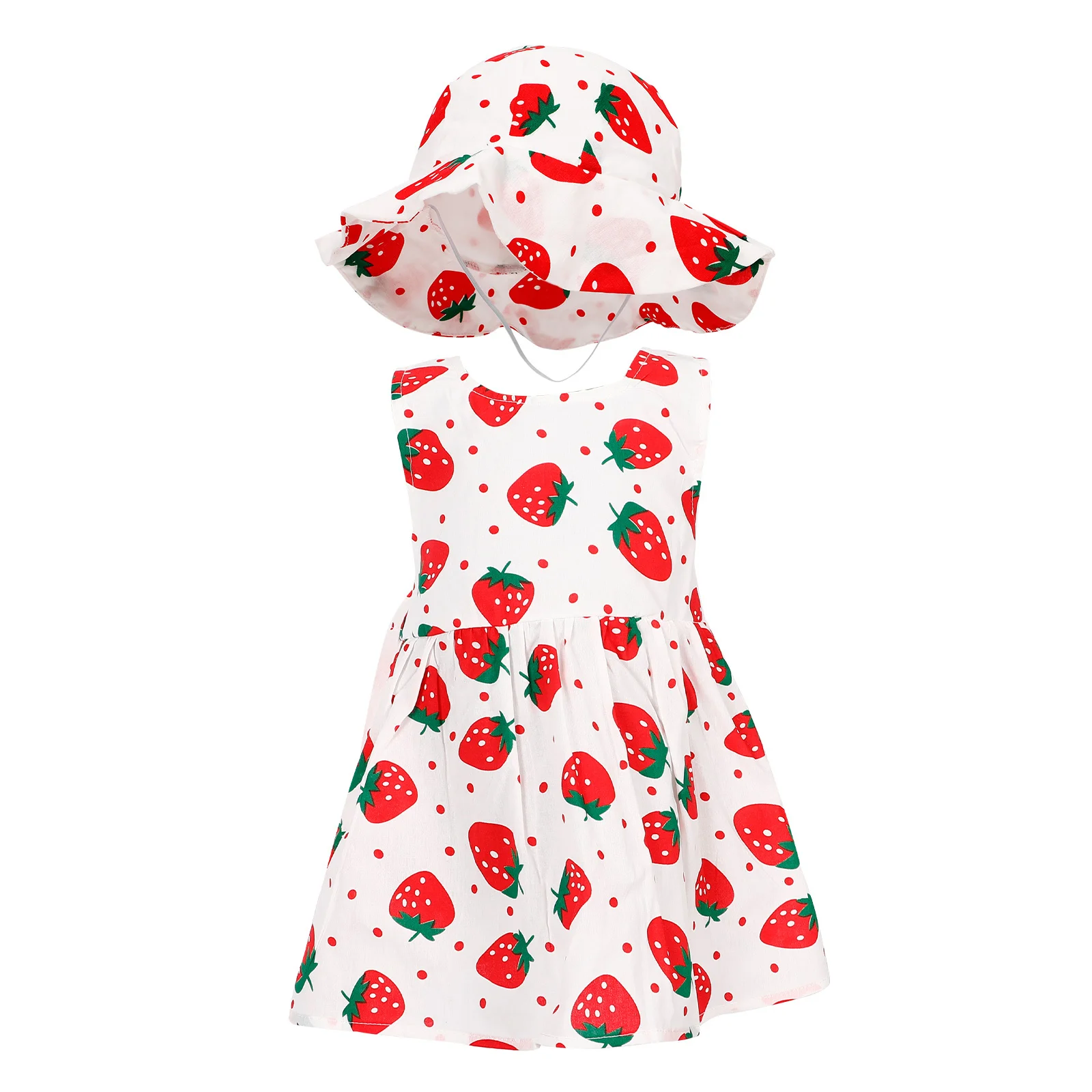 

1Set Baby Girl Bow Skirt Dress Sleeveless Strawberry Print Hat Baby Photo Props Newborn Dress Summer Casual Photography Outfit