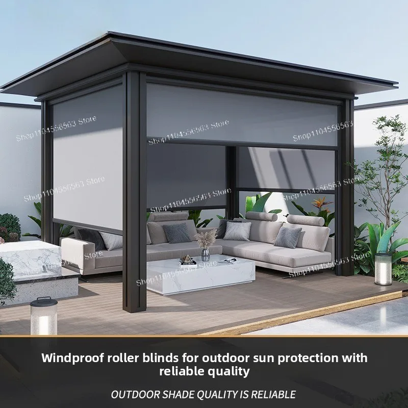 Intelligent electric lift windproof roller shutter office rooftop seal balcony mosquito-proof outdoor rainproof sunshade curtain