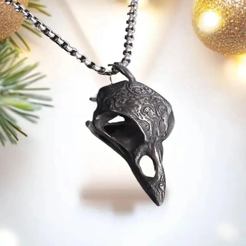 العتيقة على غرار الشمال الغراب الجمجمة قلادة الرجال قلادة، مجوهرات الطيور المخصصة، هدية رمز محظوظ