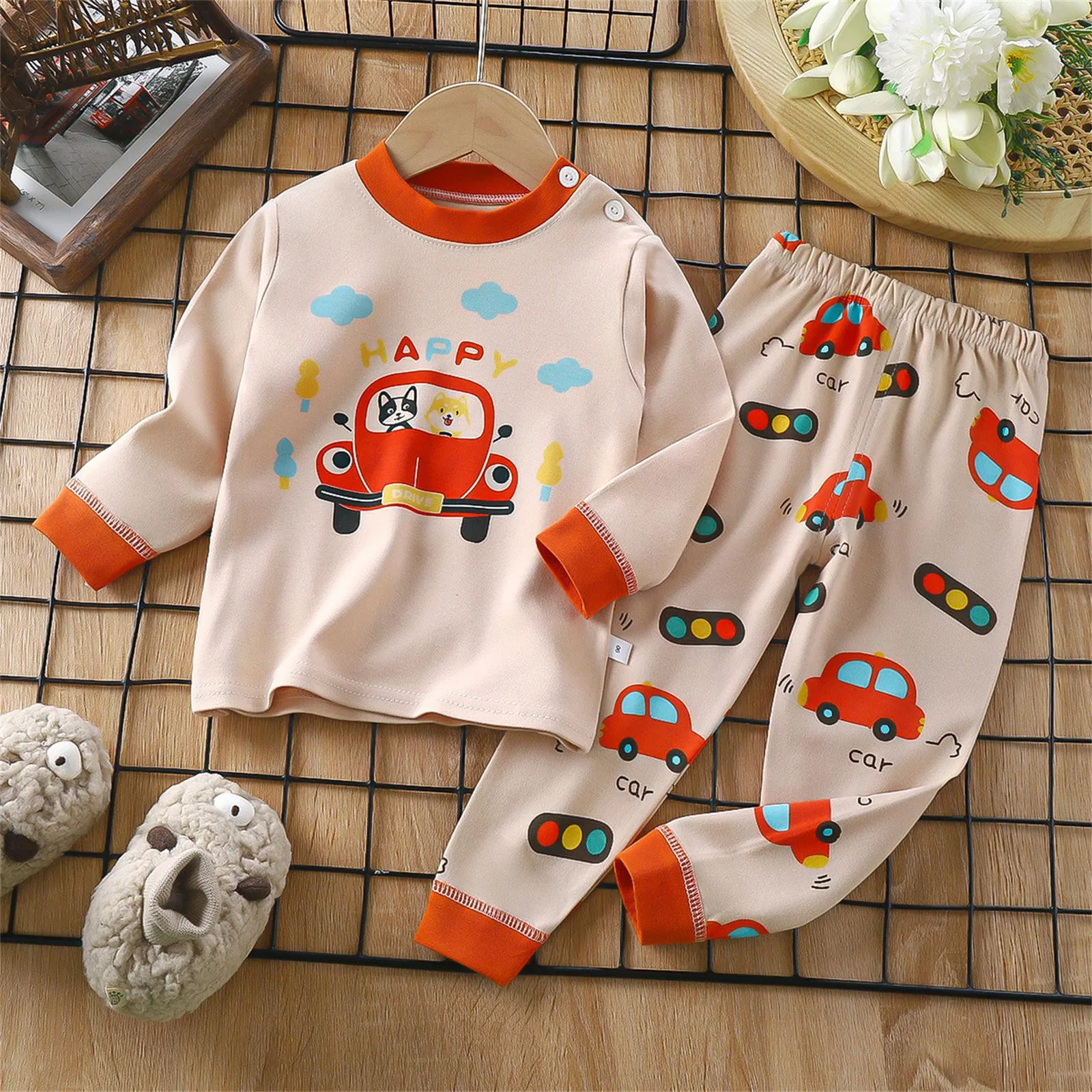 Christmas Cute Printed Baby Underwear Suit Autumn Clothing Long Sleeve Pajamas 2pc/set Toddler Costume Cotton Soft Home Clothes