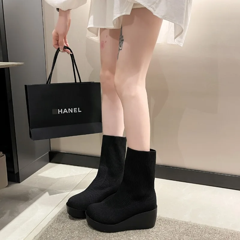 2023 Winter Platform Wedge Women\'s Fashion Ankle Thick Boots Gothic Fashion Fashion Fashion Style Shoes Comfortable Punk Boots