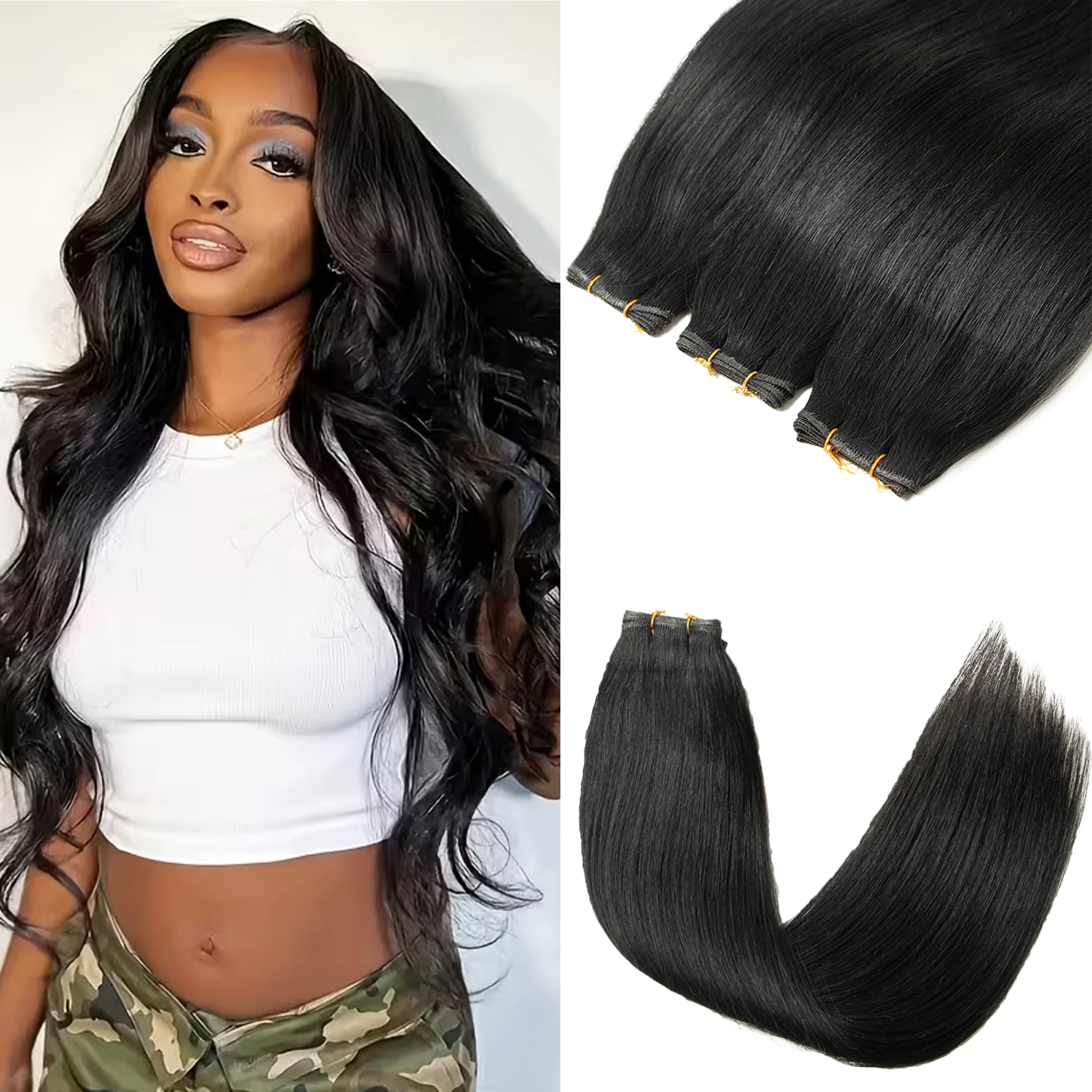 Long Human Hair Sew-In Extensions Suitable for Skin Tones Double Weft Hair Bundles with Straight Hair Instant Volume And Length