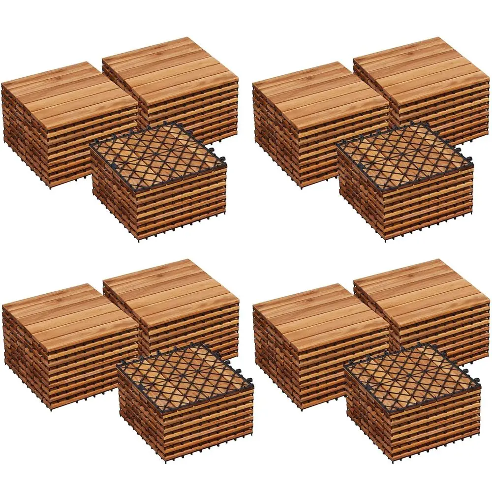 

108-Piece Acacia Wood Interlocking Floor Tiles, Waterproof for Indoor & Outdoor Use, Suitable for Patio, Balcony, Garden, and Po