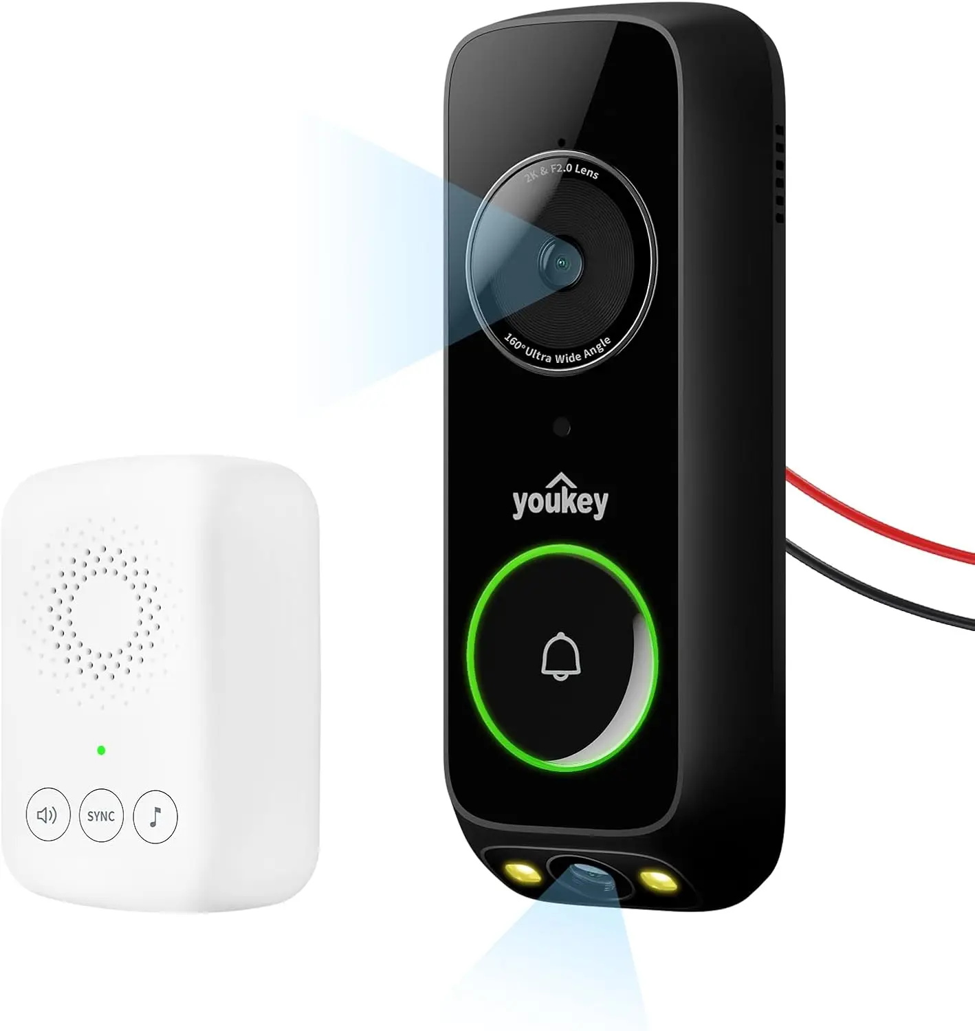 

Wired Doorbell Camera with Chime, No Monthly Fee, 2K Video, Package Detection, WiFi-6, Built-in Storage