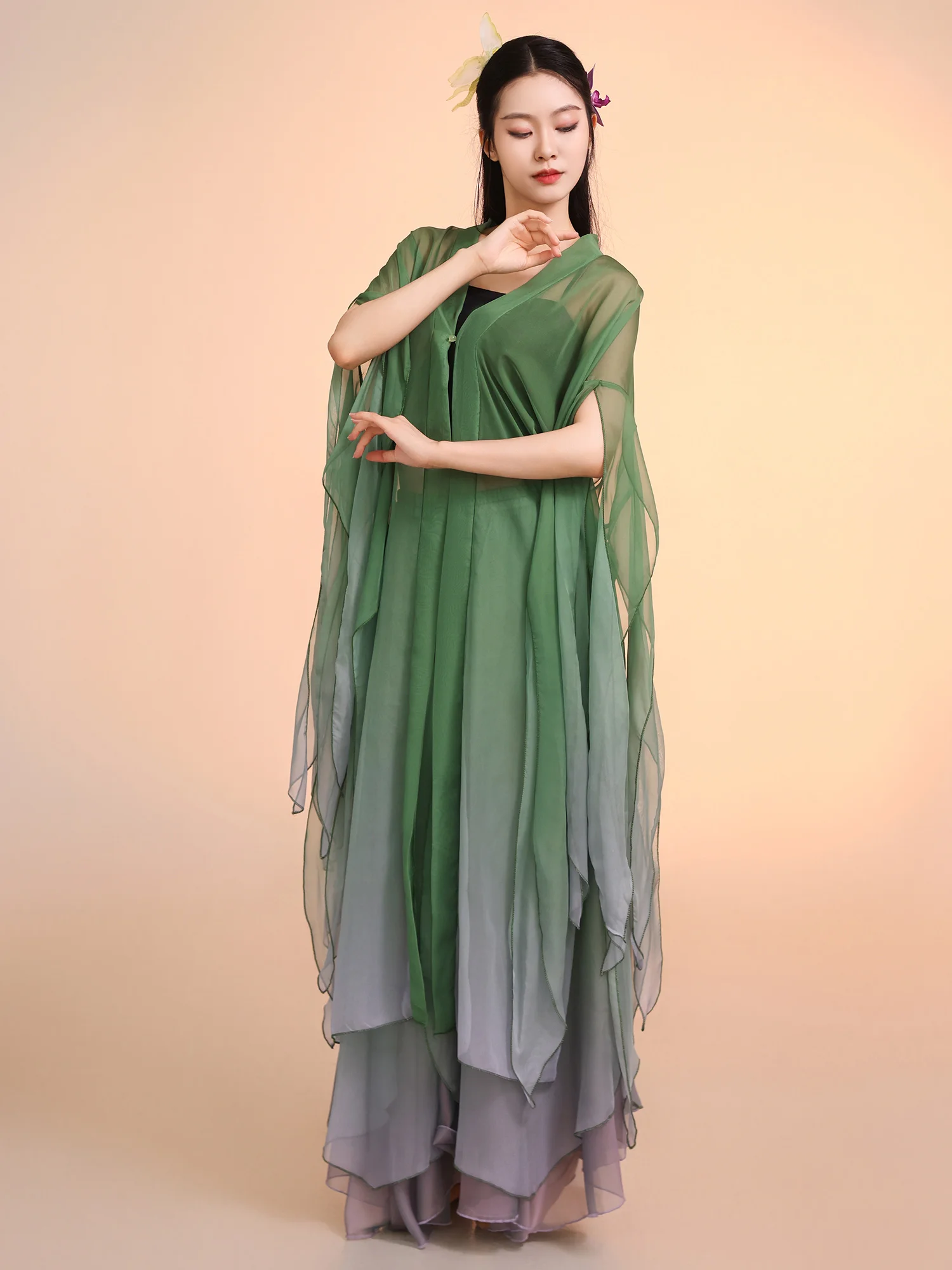 Elegant Jazz Style Gradient Sleeveless Skirt Suit Traditional Dance Costume Flowing Shawl Classical Dancewear Summer 2025