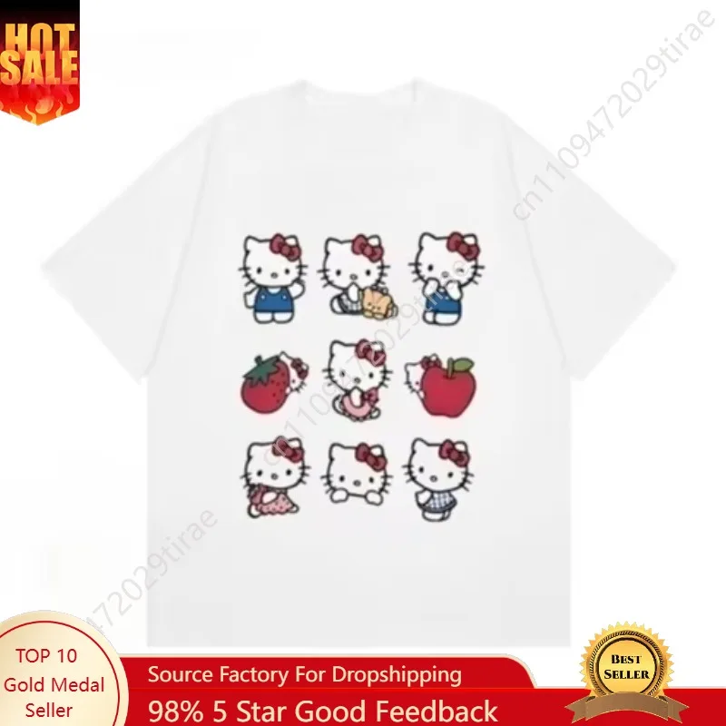 

2026 Hello Kitty Printed Casual Cute Fashionable Round-neck Short-sleeve Versatile Top Women T-shirt ParentOutfit