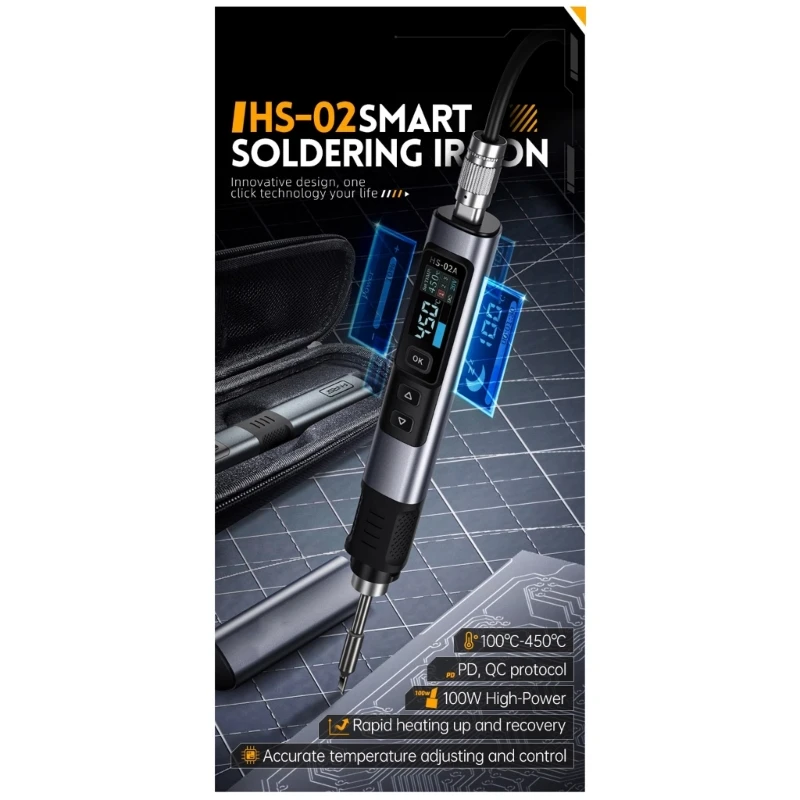 Bộ mỏ hàn điều chỉnh công suất hiệu quả Công suất 100W Màn hình 0,96in HS-02A