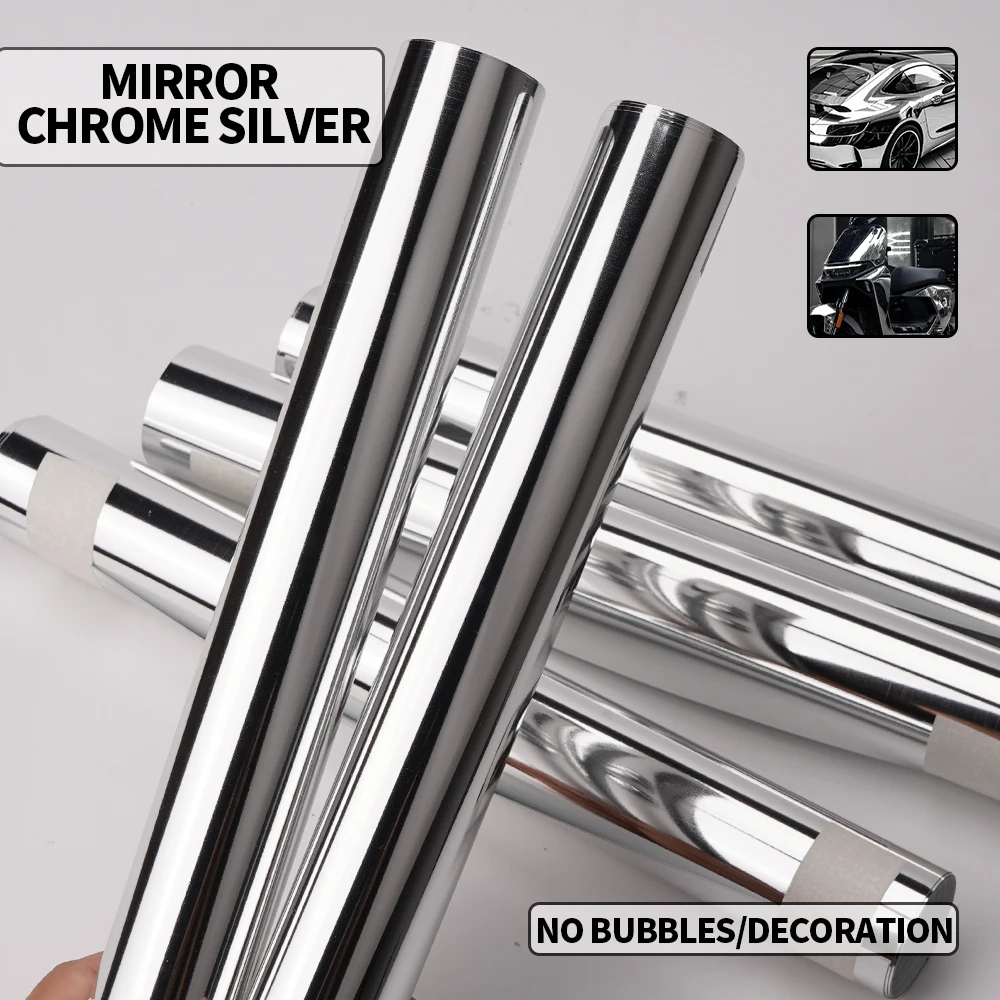 Chrome Mirror Silver Vinyl Wrap Adhesive Film Roll Air Release Air Bubble Free Decal Sheet for Car Motorcycle Body Decoration