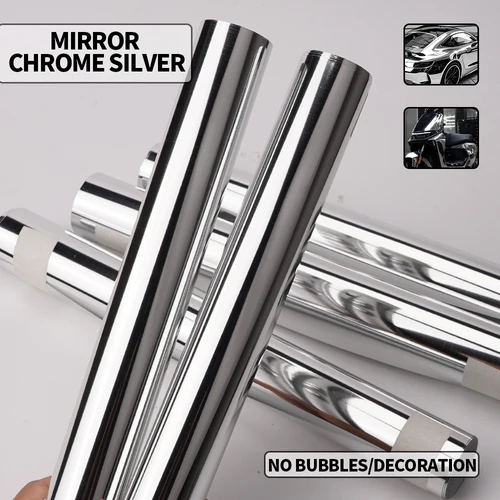 Rollo de película adhesiva de revestimiento de vinilo plateado con espejo cromado, hoja de calcomanía sin burbujas de aire para decoración del cuerpo de motocicleta y coche