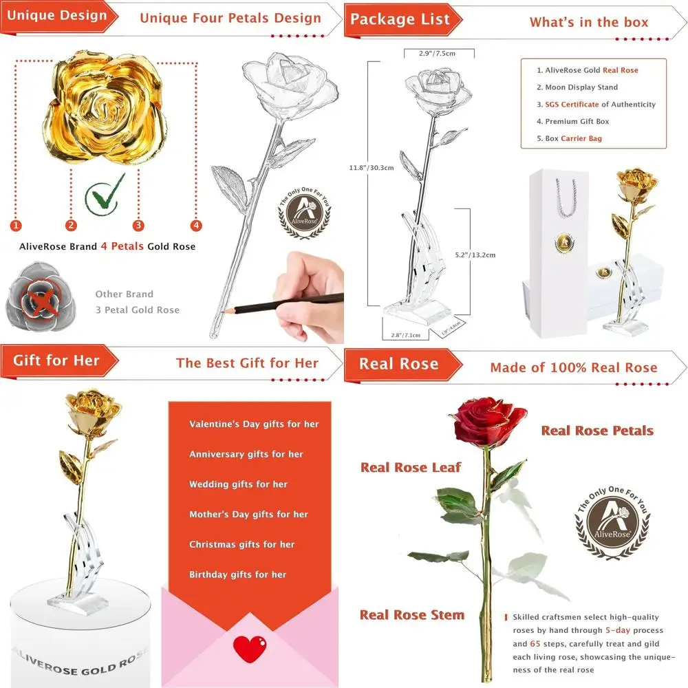 

Позолоченная 24-каратным золотом настоящая роза - уникальный цветочный подарок на День святого Валентина, День матери или День рождения