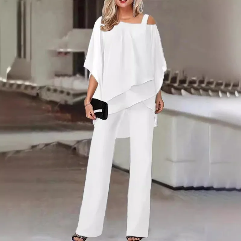 Bat Sleeve Top Long Pants Women's Casual Off Shoulder Irregular Party Set Elegant Two-piece Set Fashionable Casual Spring Summer