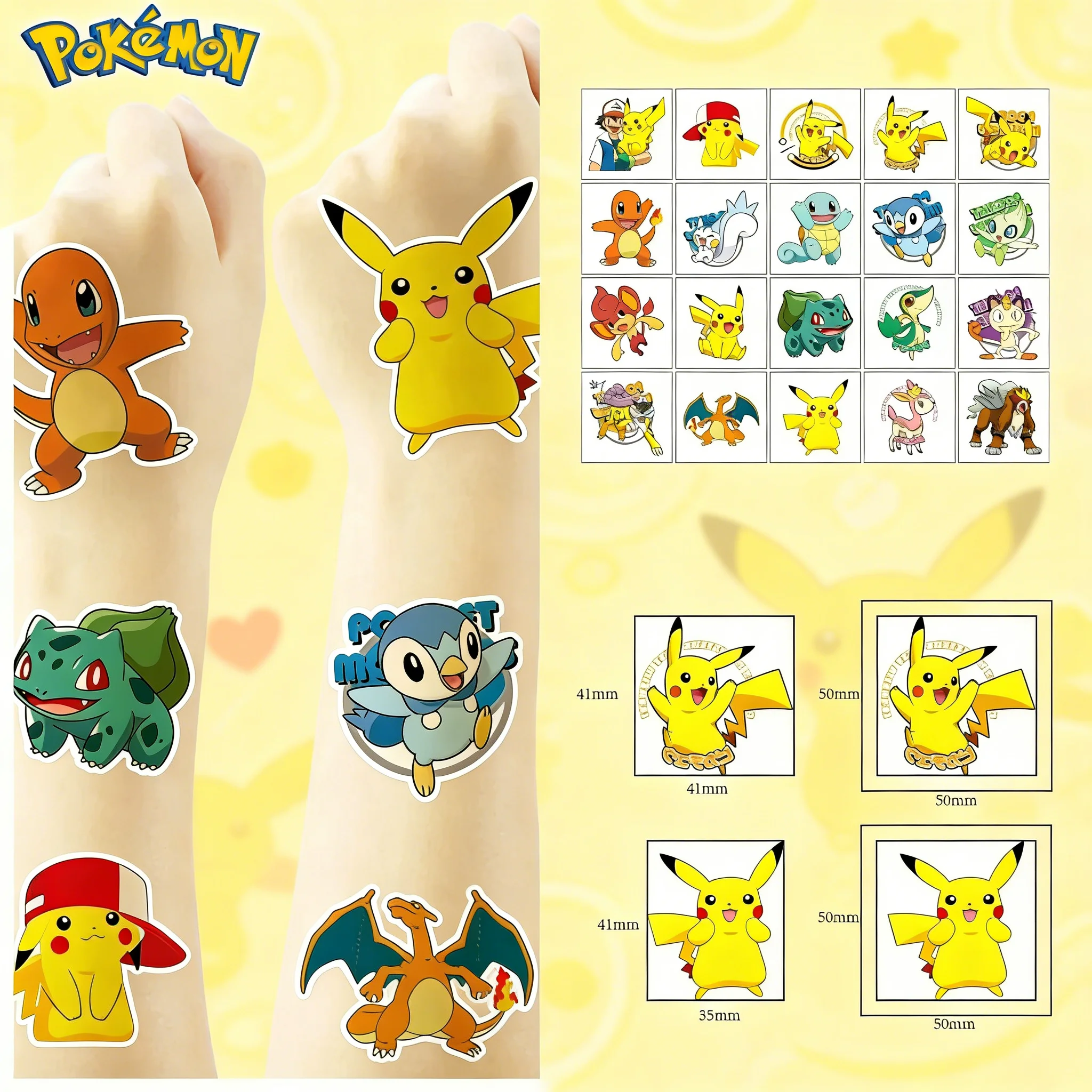 

20 шт. наклеек-тату с покемонами, водонепроницаемые, милые наклейки с Пикачу для вечеринок, очаровательные мультяшные наклейки для детей и девочек, подарки на Рождество и день рождения, призы