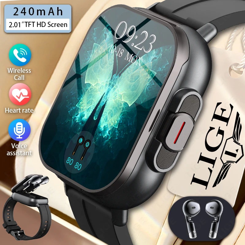 

TWS Smart Watch with Earbuds Heart Rate GPS Tracker Bluetooth Earphone Health Monitor BT Call Music Sport Fitness Smartwatch Men