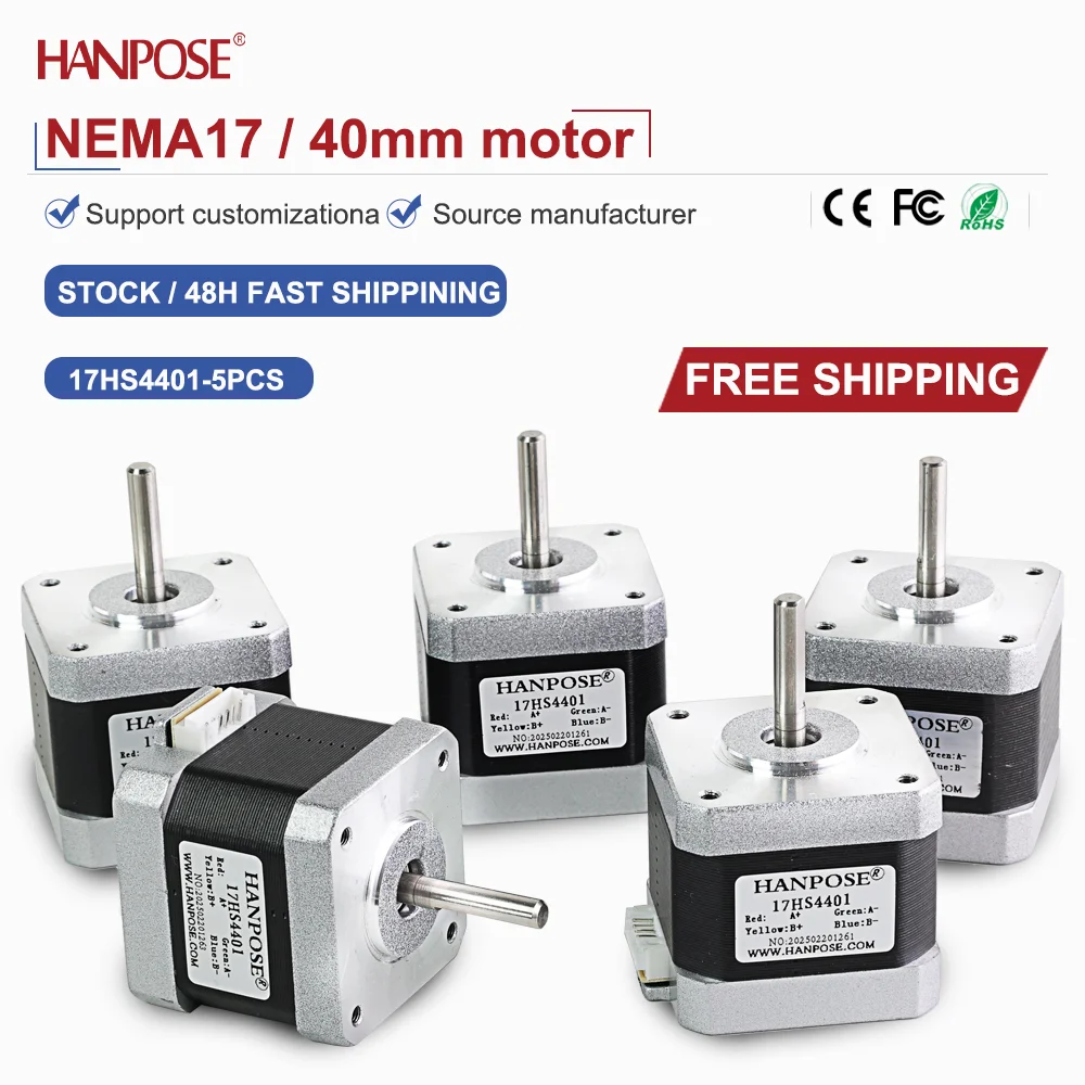

NEMA17 5PCS 17HS4401 stepper motor 2.3V 1.5A two-phase four wire 3D printing accessories motor manufacturer direct sales NEMA17