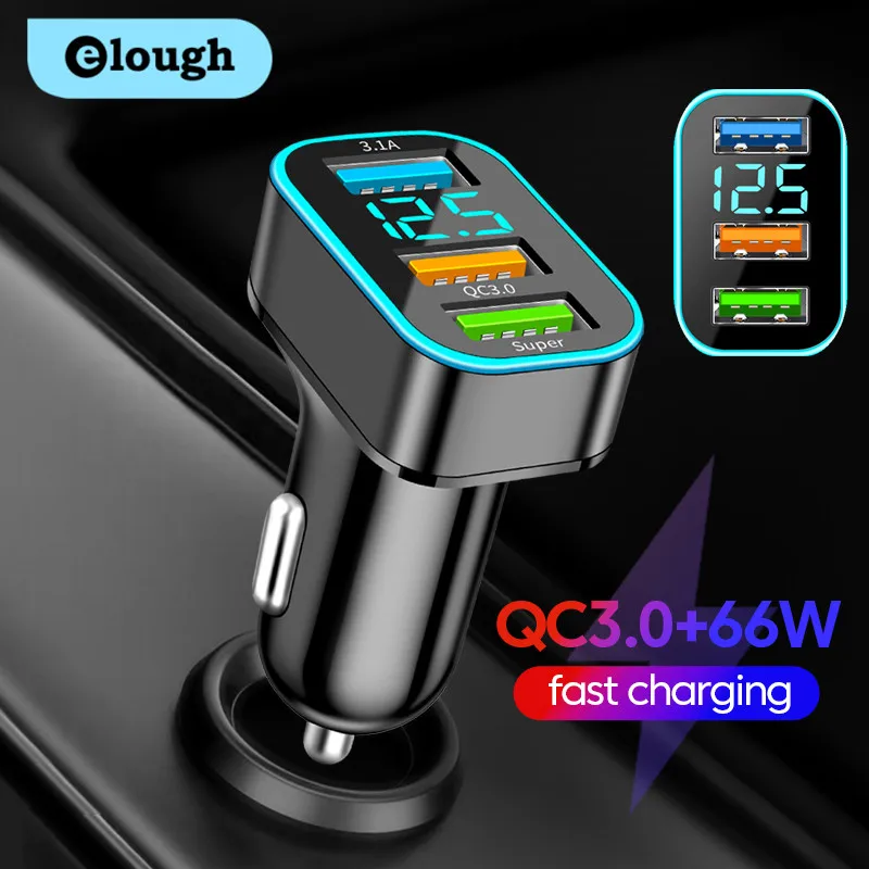 66W QC3.0 PD Car Charger Fast Charing 3 Ports Cigarette Lighter Car USB C Car Charger Power Adapter for iPhone Xiaomi Huawei