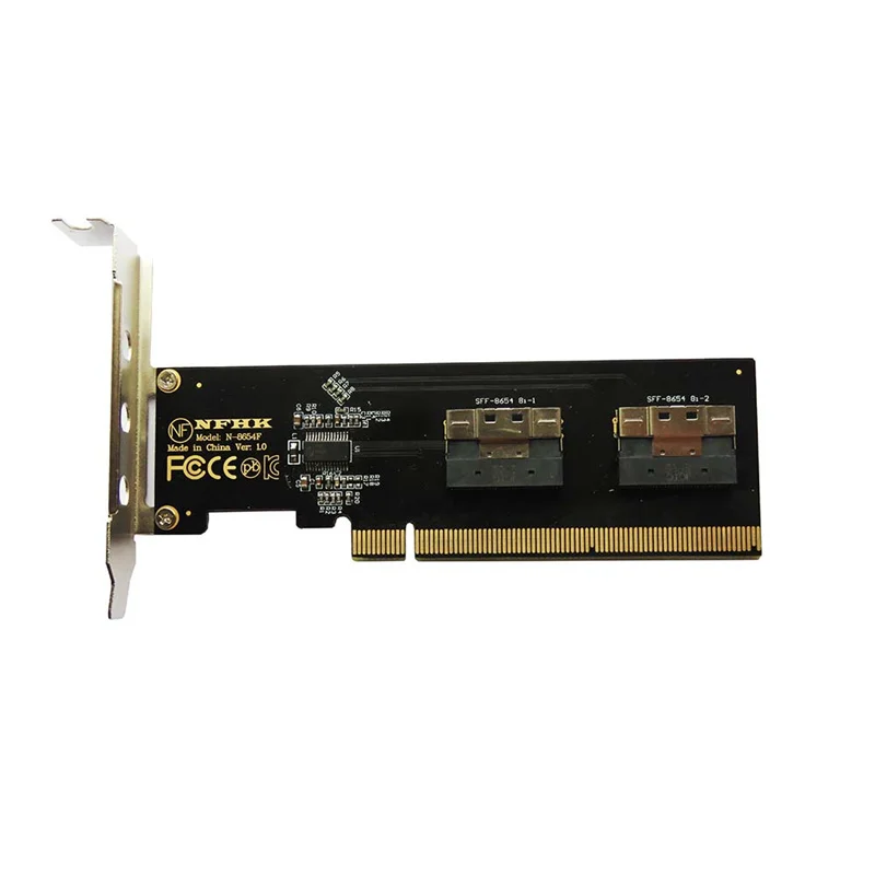 Half Height Baffle Adapter Card, PCIe 3.0, 4.0x16 to 2 Port, SFF-8654 8i, 8I