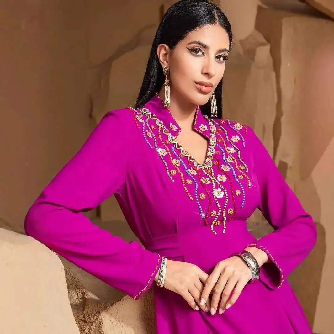 

Arab Ba5250 Dubai Heavy Industry Hand-sewn Beaded Embroidered Dress Party Gown Robe Abaya Ramadan Dubai Luxury Islam Elegant
