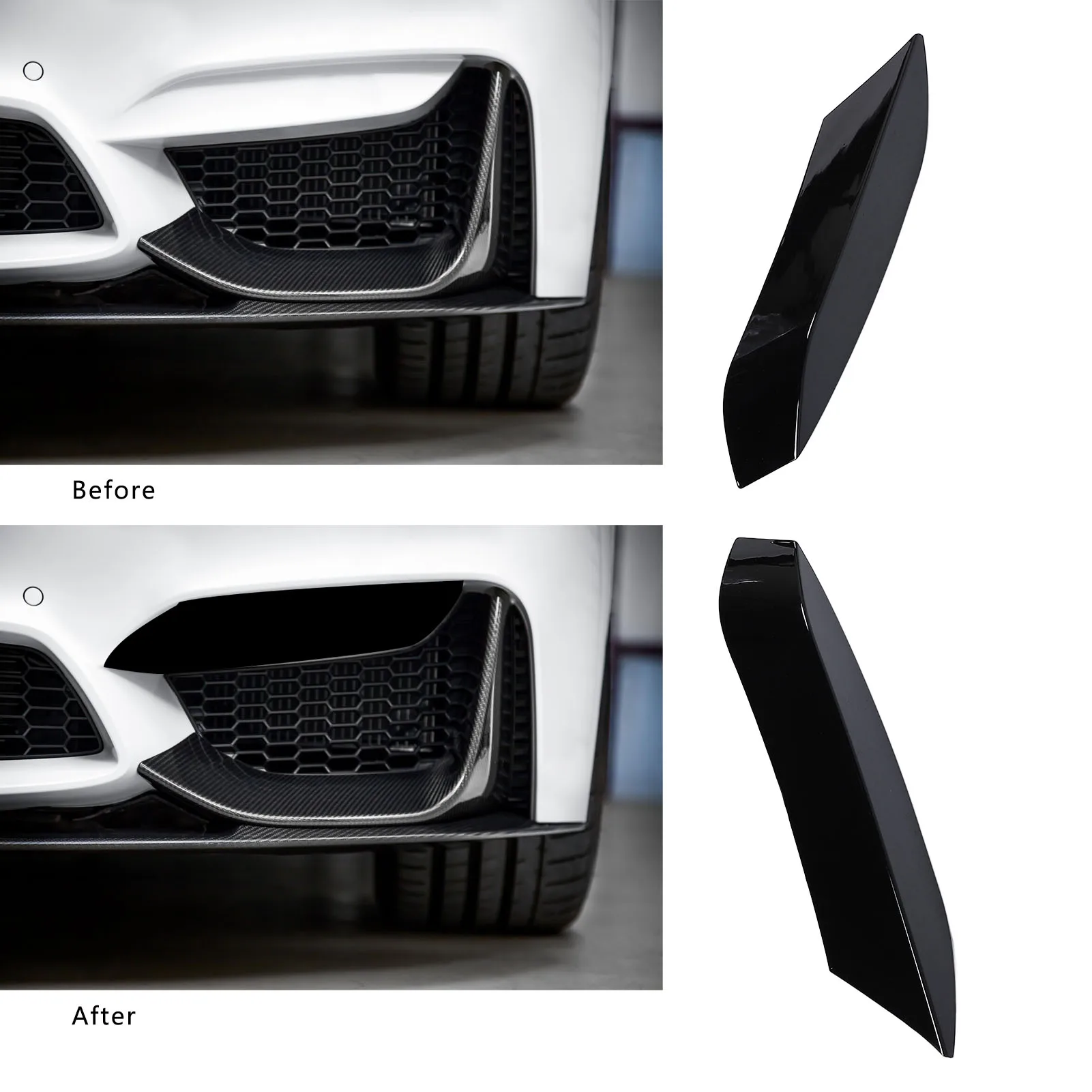 

1 пара глянцевых черных рамки противотуманных фар переднего бампера, верхняя накладка, рамка противотуманной фары для BMW M3 F80 2014-2019