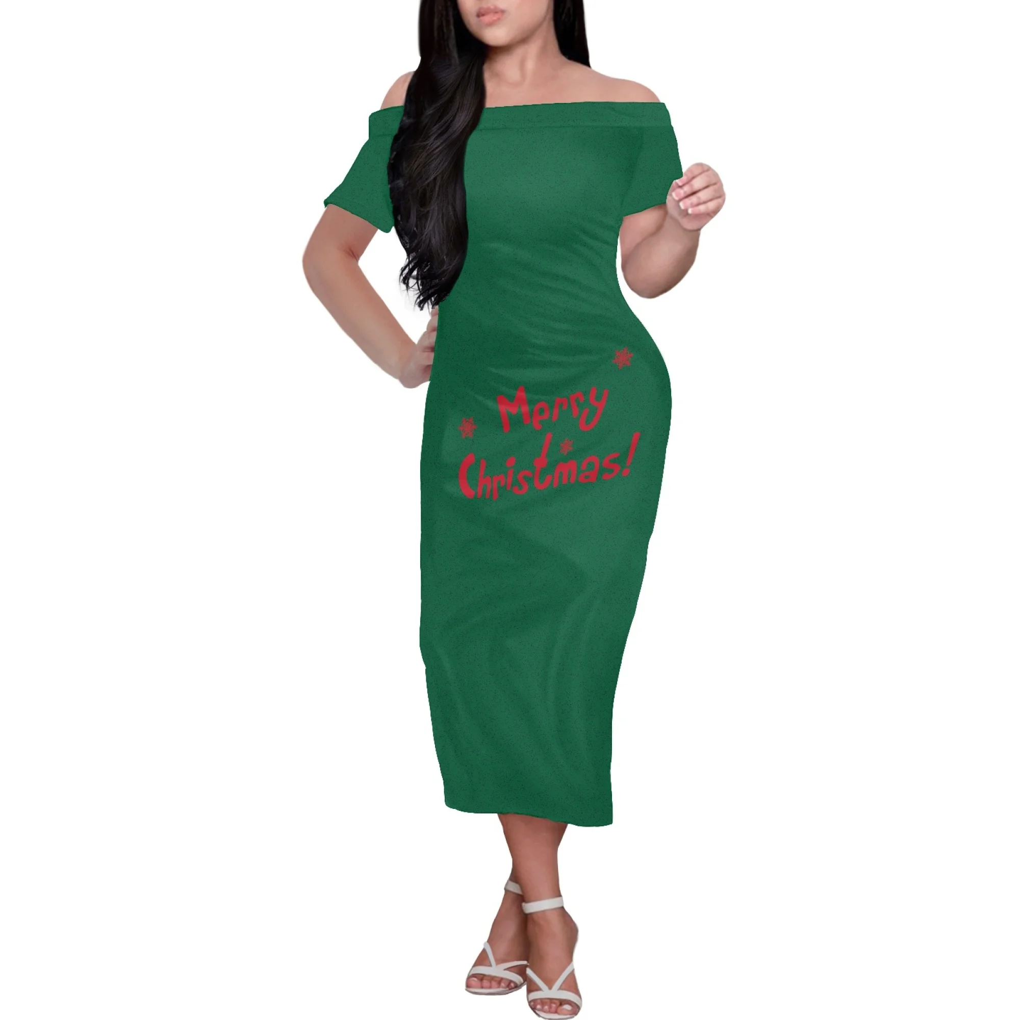 Fashion Christmas Party Dress Elegant Hawaii Style  Woman's Dress Ladies Strapless Tight Sexy Glamour Off Shoulder Girl Clothing