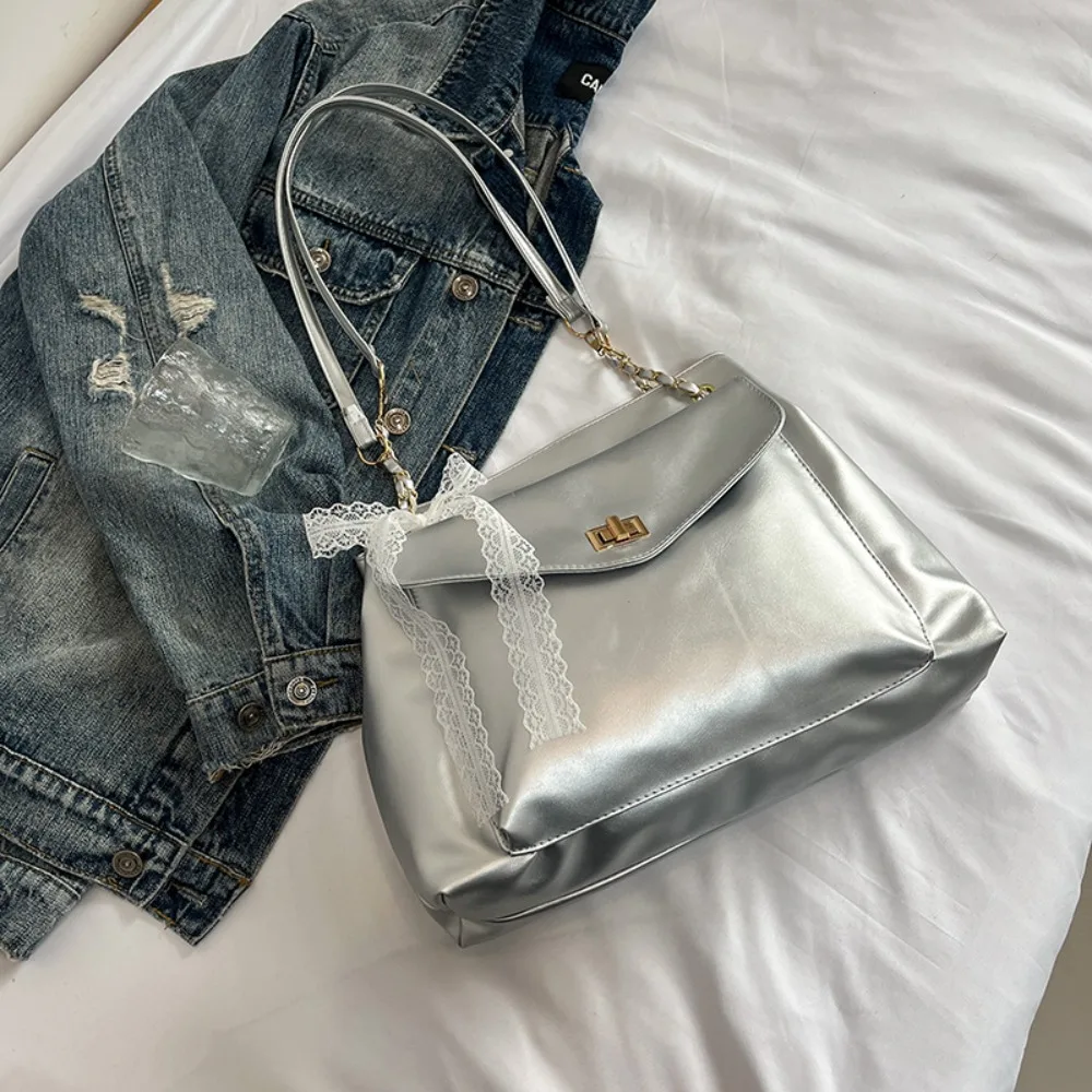 

with Ribbon PU Shoulder Bag Small Pack Large Capacity Solid Color Shoulder Bag Handbag Solid Color Retro Crossbody Bag Gift