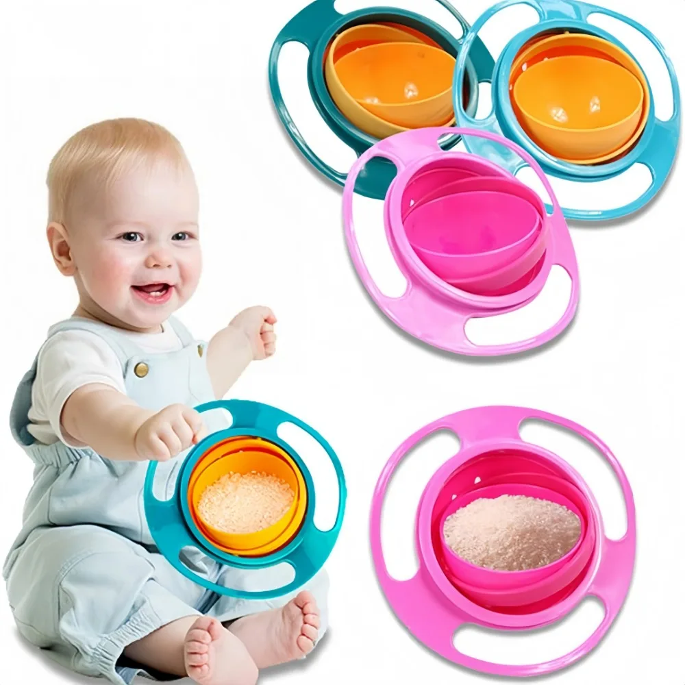 

360 Rotation Baby Gyro Feeding Bowl for Babies Antifall Bowl Non Spill Food Creative Dishes Practice Feeding Bowls tray Lid