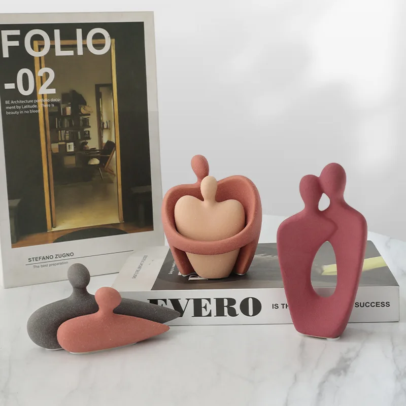 Nordic Morandi  Art Couple Statue Decoration Hom Ceramic Matte Couples Model Office Desk Decor Figurines for Living Room Gift