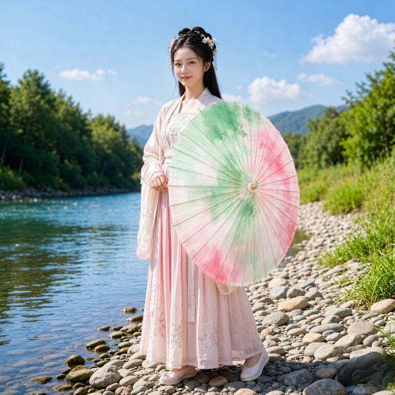 Traditional Oil Paper Folding Umbrella Retro Gradient Sun Rain Parasol Dance Prop Cultural Performance Photography Use 전통 우산
