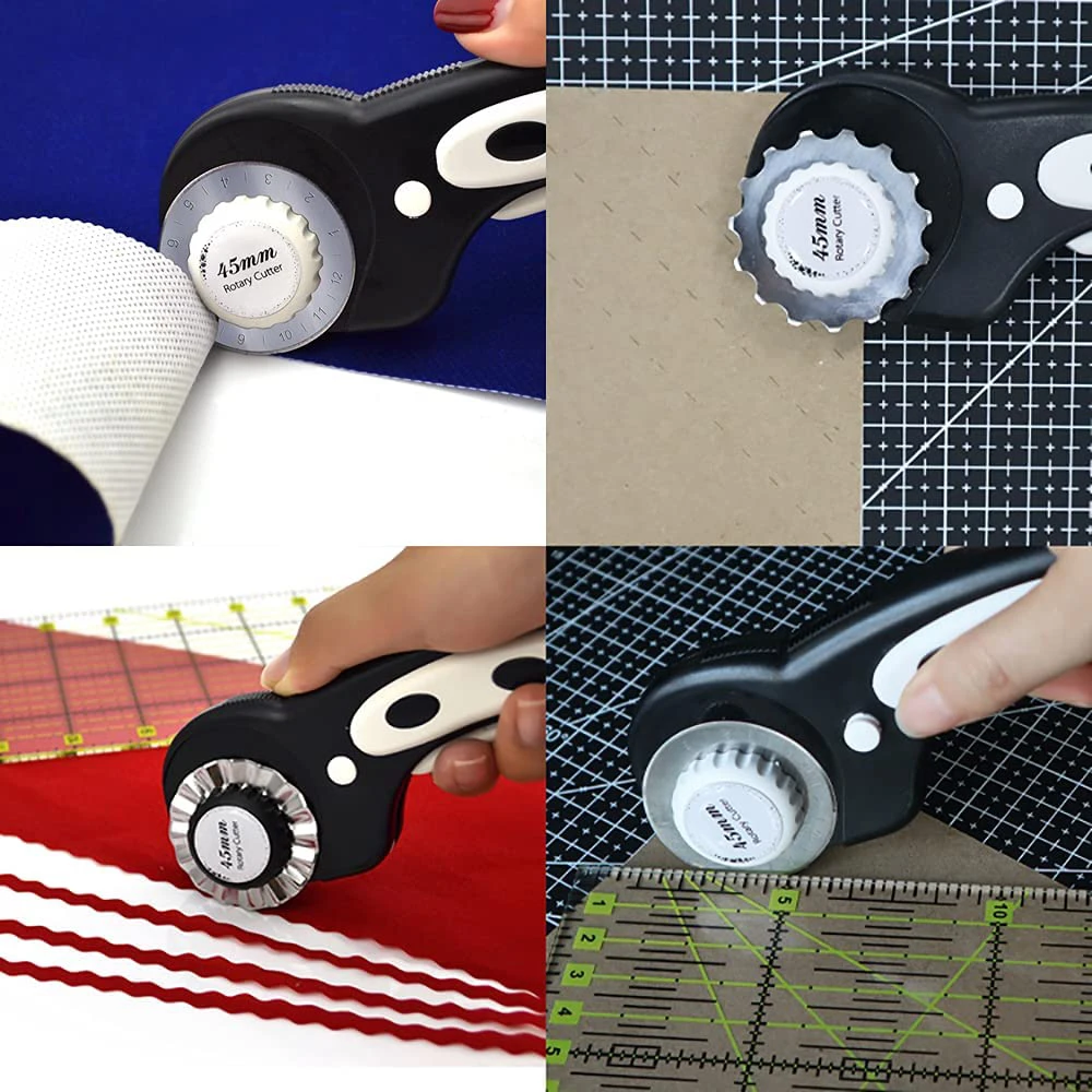 3PCS Rotary Cutter Blades 45MM Serrated Rotary Cutter Blades with Storage Case Rotary Replacement Blade for Leather Fabric Craft