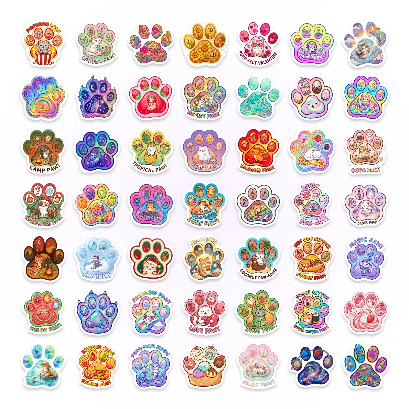50-Pack Vibrant Colorful Animal Paw Graffiti Stickers Waterproof Decals for Luggage Laptop Guitar Stationery
