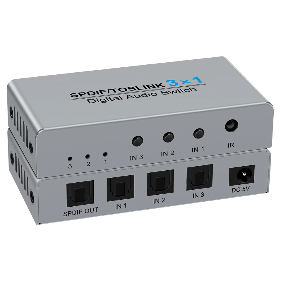 Digital SPDIF/Toslink 3x1 Switch with IR Remote Control Digital Audio SPDIF Toslink Optical Fiber Switcher 3 in 1 Out for PS5