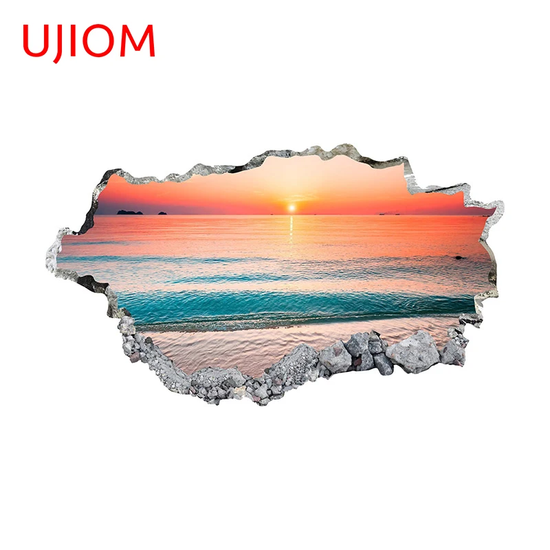 UJIOM 13cm X 7.5cm Beach Beautiful Wall Sticker Setting Sun Decal Scratch-Proof Living Room Wallpapers Home Door Decor Sunscreen