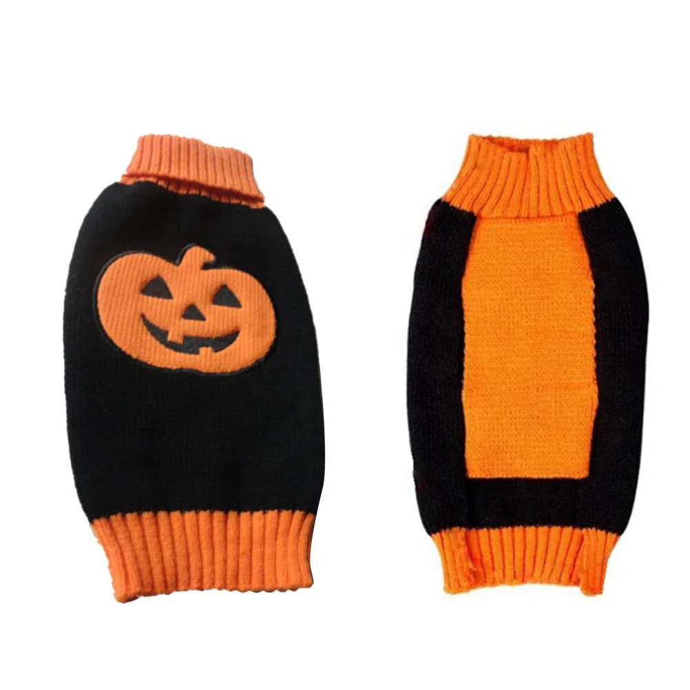 

Pet Sweater Knit Turtleneck Dog Clothing Pumpkin Patterns Comfortable Stretchy Ribbed Turtleneck Sleeves Hem Size M