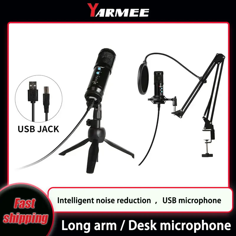 YARMEE USB Condenser Microphone Long Arm Speaker Profession Mic With Stand For Computer Laptop Studio Recording Gaming Youtube