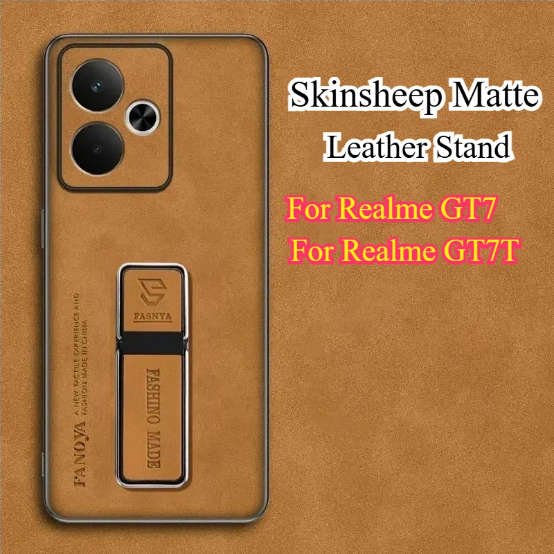 GT7 Schaffell Leder Stand Telefon Fall für Realme GT 7T 7T Stoßfest Matte Stoßstange Magnetische Halter Zurück Abdeckung für Realme GT7T