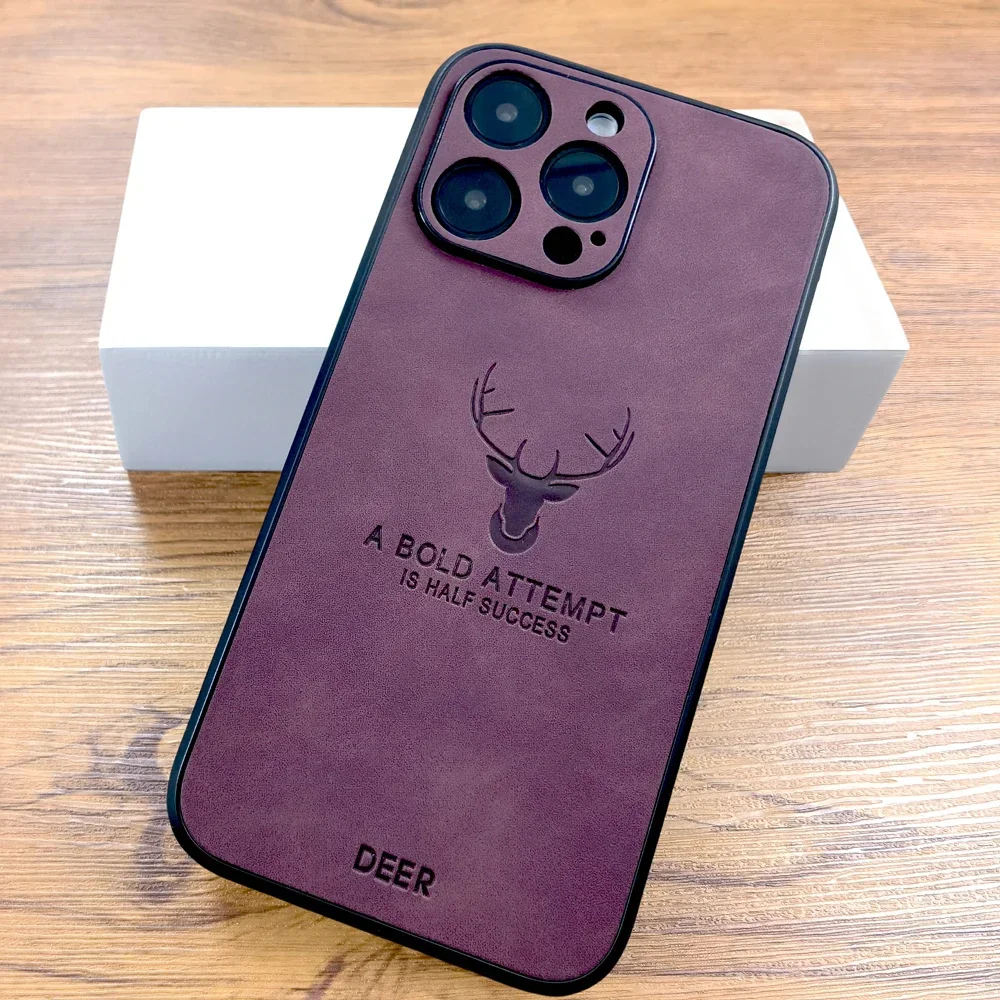 Luxury Leather Deer Case For iPhone 16 15 14 13 12 11 Pro Max 16Pro 15Pro 14Pro 13Pro iPhone15 iPhone14 For Magsafe Charge Cover