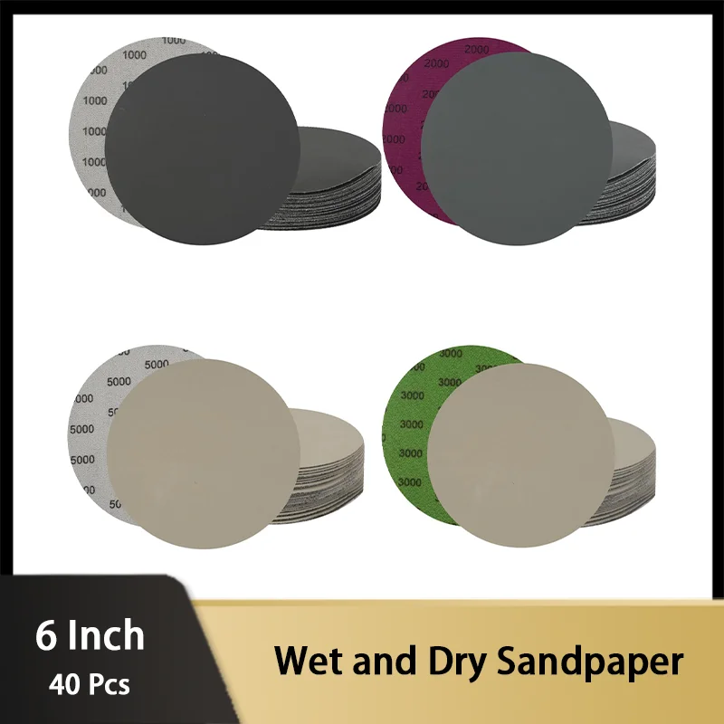 

6Inch 150MM Wet and Dry Sandpaper 40 Sheets Assorted Grit 1000-5000 Silicon Carbide Sandpaper for Sanding Grinder Polishing Wood